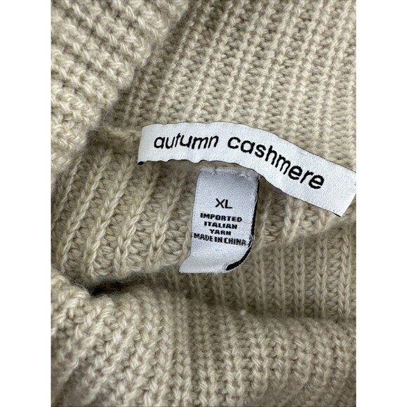 Autumn Cashmere Cowl Neck Sweater Knit Beige Faux Suede Elbow Patch Womens XL - Picture 8 of 11